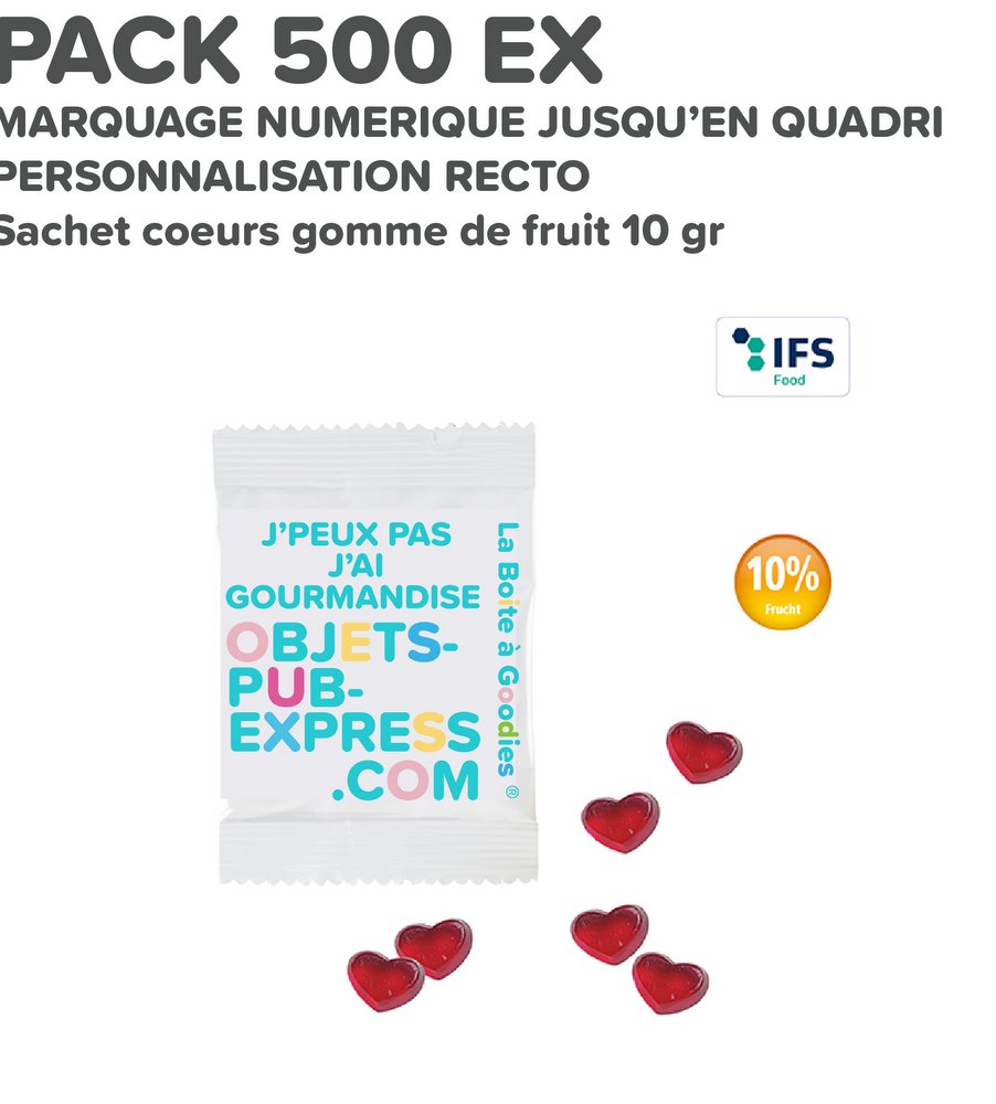 PACK PROMO 500 EX PETITE QUANTITÉ SACHETS QUADRI BONBONS COEUR 10 GR