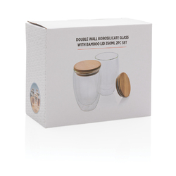 Set de 2 Verres double paroi 350ml avec couvercle en bambou