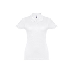 THC EVE WH. Polo manches courtes ceinturé pour femme en coton cardé