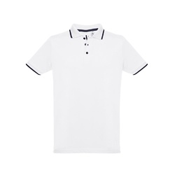 THC ROME WH. Polo en coton bicolore pour homme. Couleur blanche