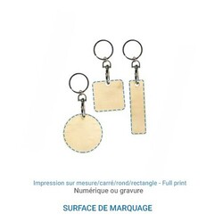 Porte-clés ECO PLAQUE BOIS rond ou carré 50 mm