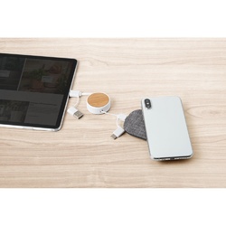 RUBINS. Câble USB rétractable 6 en 1 en ABS recyclé (100 % rABS) et bambou