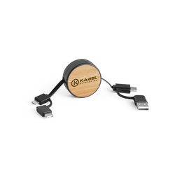 RUBINS. Câble USB rétractable 6 en 1 en ABS recyclé (100 % rABS) et bambou