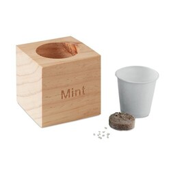 MENTA Pot en bois avec graine Menthe