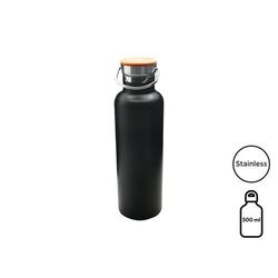 Bouteille isotherme 'Arima', noire, bouchon bambou, 500 ml