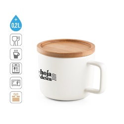 FANGIO. Tasse en céramique 220 mL avec couvercle et base en bambou