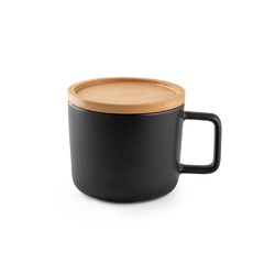 FANGIO. Tasse en céramique 220 mL avec couvercle et base en bambou