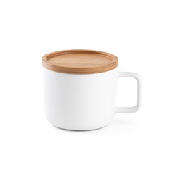 FANGIO. Tasse en céramique 220 mL avec couvercle et base en bambou