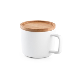 FANGIO. Tasse en céramique 220 mL avec couvercle et base en bambou