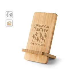 LANGE. Support pour smartphone avec chargeur sans fil ultra-rapide 15W en bambou