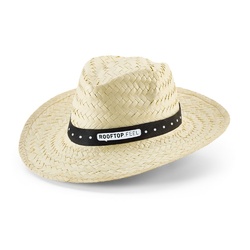 EDWARD POLI. Chapeau de paille naturelle avec bande en polyester