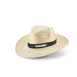 EDWARD POLI. Chapeau de paille naturelle avec bande en polyester