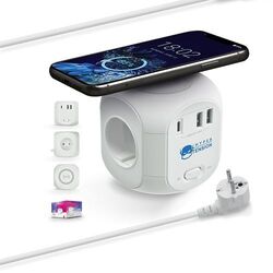 MULTIPRISE CUBE AVEC CHARGEUR PAR INDUCTION ET RALLONGE
