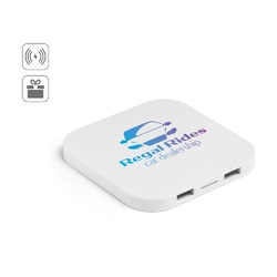 CAROLINE. Chargeur sans fil 15W superfast avec HUB 2 ports USB-A en ABS recyclé (60 % rABS)