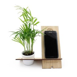 Support téléphone bois avec plante