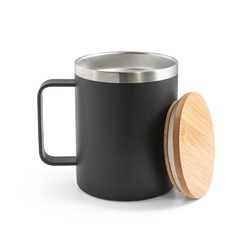 LAUDA. Mug en acier inoxydable recyclé à 90% avec couvercle en bambou 420 mL