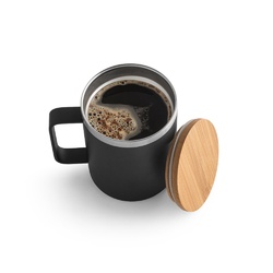 LAUDA. Mug en acier inoxydable recyclé à 90% avec couvercle en bambou 420 mL