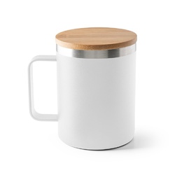 LAUDA. Mug en acier inoxydable recyclé à 90% avec couvercle en bambou 420 mL