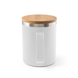 LAUDA. Mug en acier inoxydable recyclé à 90% avec couvercle en bambou 420 mL