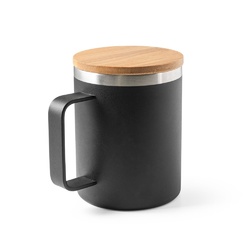 LAUDA. Mug en acier inoxydable recyclé à 90% avec couvercle en bambou 420 mL