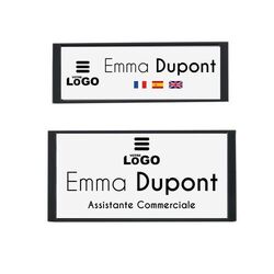Badge nominatif magnétique - Europe 71 x 24,5 mm Argent Brillant