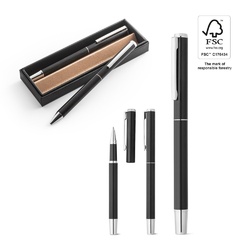 LEAH. Parure de stylo à bille et de roller en aluminium (94% rAL) avec clip