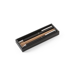 LEAH. Parure de stylo à bille et de roller en aluminium (94% rAL) avec clip