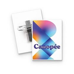 BADGE PLASTIQUE (PS) RECTANGLE 43x58 mm AVEC PINCE EPINGLE