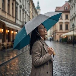 Parapluie pliable poignée bois