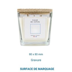 Bougie végétale GRASSE Carré 700g - Fleur de coton
