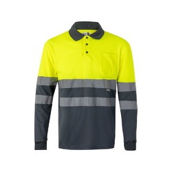 VL VULCAN. Polo bicolore (160g/m²) à manches longues, en polyester (100%)