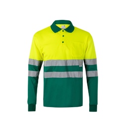 VL VULCAN. Polo bicolore (160g/m²) à manches longues, en polyester (100%)
