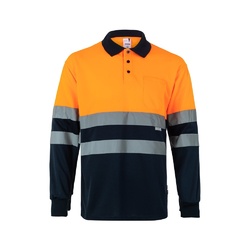 VL VULCAN. Polo bicolore (160g/m²) à manches longues, en polyester (100%)
