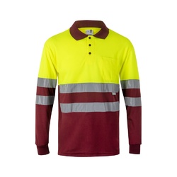 VL VULCAN. Polo bicolore (160g/m²) à manches longues, en polyester (100%)