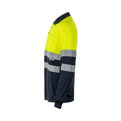 VL VULCAN. Polo bicolore (160g/m²) à manches longues, en polyester (100%)