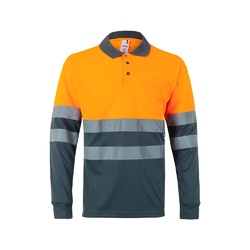 VL VULCAN LARGE. Polo bicolore (160g/m²) à manches longues, en polyester (100%)