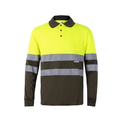 VL VULCAN LARGE. Polo bicolore (160g/m²) à manches longues, en polyester (100%)
