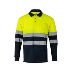 VL VULCAN LARGE. Polo bicolore (160g/m²) à manches longues, en polyester (100%)