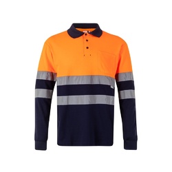 VL PLUTO. Polo piqué bicolore (150g/m²) à manches longues, en coton (55%) et polyester (45%)