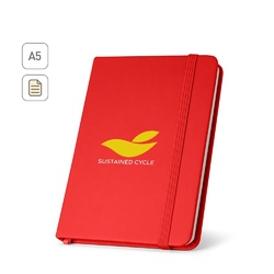 CAMPUS. Cahier A5 à couverture rigide en PU (35% recyclé) avec pages lignées 100% recyclé