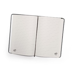 CAMPUS. Cahier A5 à couverture rigide en PU (35% recyclé) avec pages lignées 100% recyclé