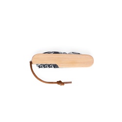 RYKER. Couteau de poche multifonctionnel en bambou et acier inoxydable avec manche en PU