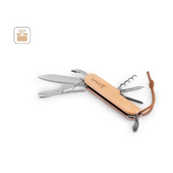 RYKER. Couteau de poche multifonctionnel en bambou et acier inoxydable avec manche en PU
