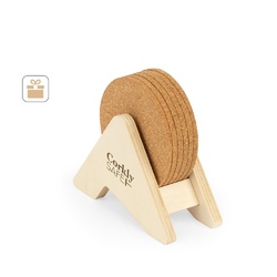 PLYCORK. Support en contreplaqué avec 6 sous-verres en liège