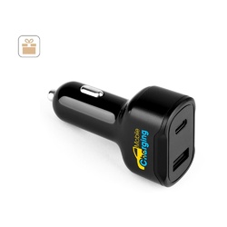DIRAC. Adaptateur allume-cigare avec port USB-A 18W et USB-C 20W en ABS recyclé (100 % rABS)