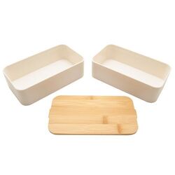 Bento 'Mihara', blanc, avec couvercle en bambou