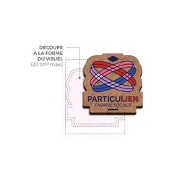BADGE SUR-MESURE EN MDF EP 3 mm AVEC PINCE-EPINGLE MAXI 20 cm2