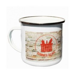 Mug Émaillé Blanc Bord Gris - 300 ml