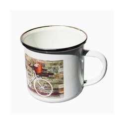 Mug Émaillé Blanc Bord Gris - 300 ml