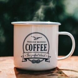 Mug Émaillé Blanc Bord Gris - 300 ml